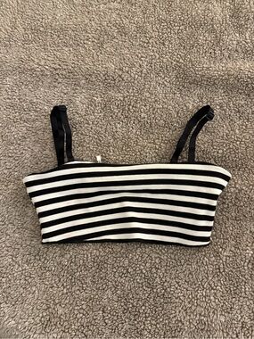 Zara Black & White Striped Bandeau Crop Top with Straps